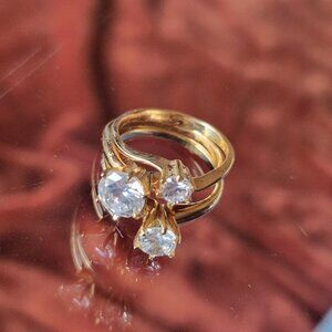 Gold-Plated Three Stone Ring Set. Sizes 5 & 6.